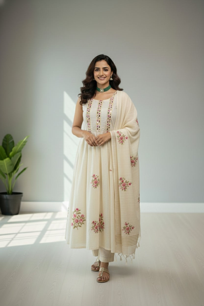 Cream Kota Cotton kurti material