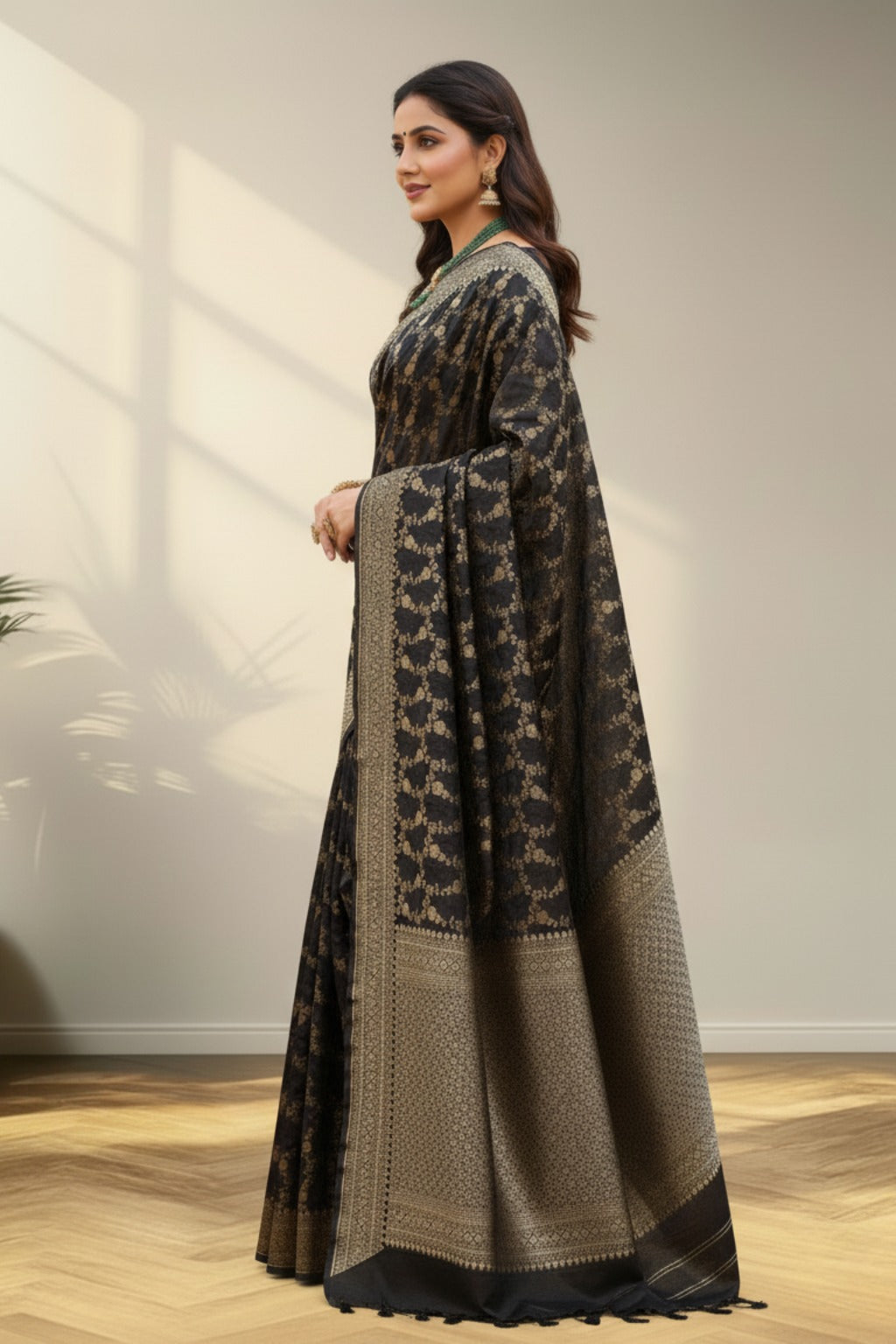 Black silver work banarasi saree