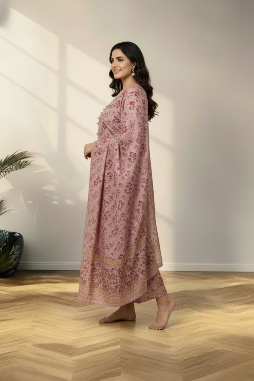 linen Floral motifs print kurti set