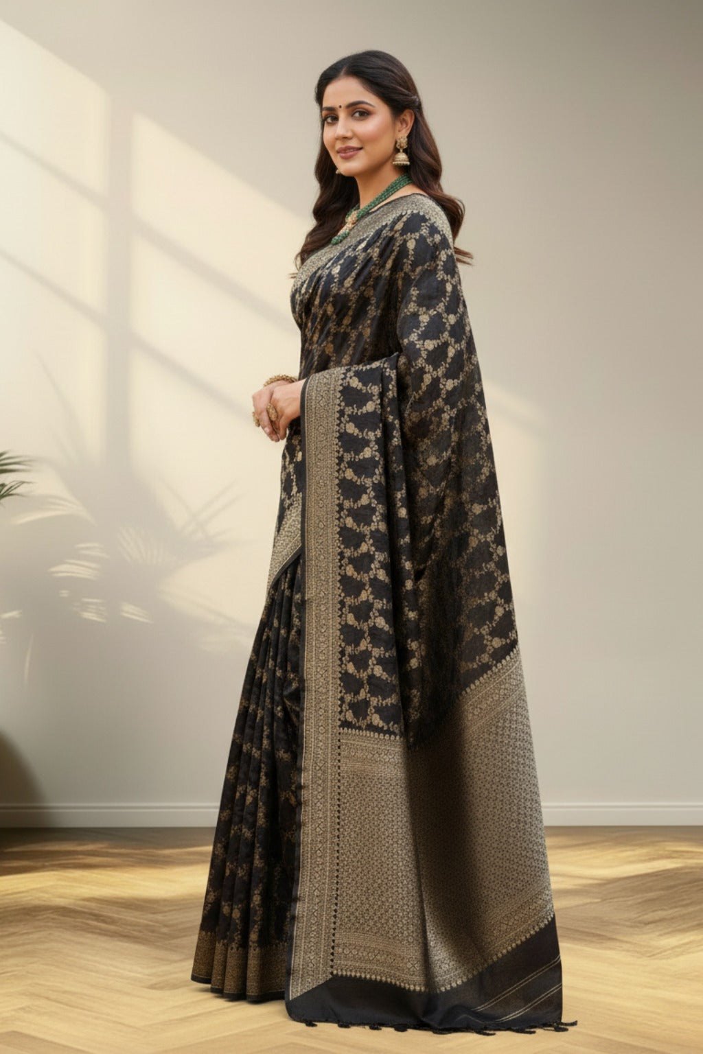 Black silver work banarasi saree