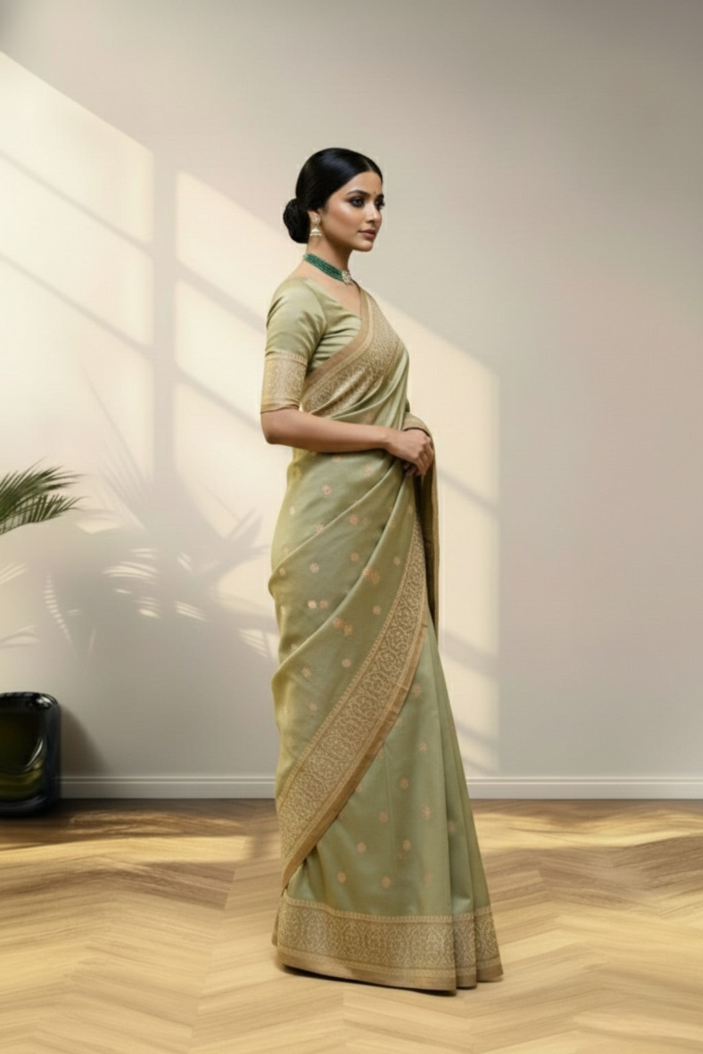 Sage green banarasi silk