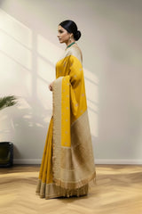 yellow banarasi saree