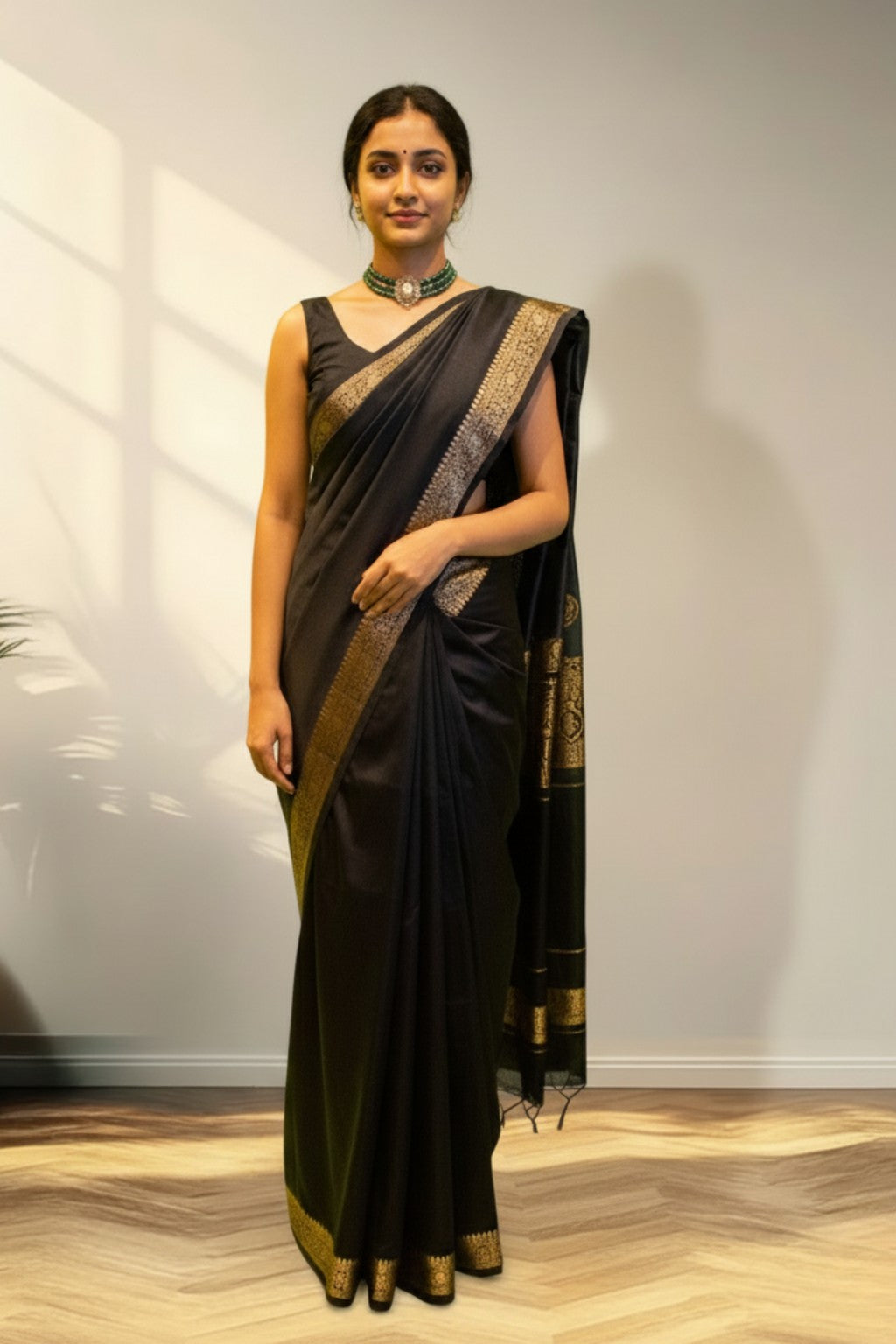 Black banarasi silk saree