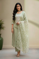 Pastel green Chanderi Kurti material set
