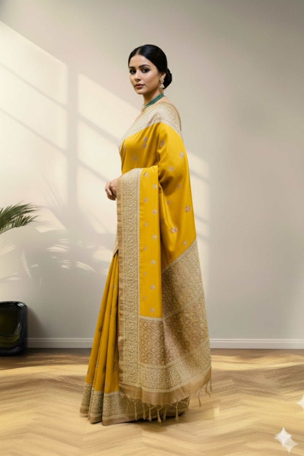 yellow banarasi saree