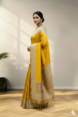 yellow banarasi saree