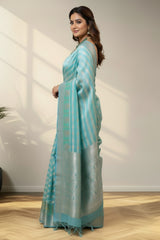 Green blends strips banarasi saree