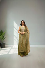 Green Tusser cotton kurti material