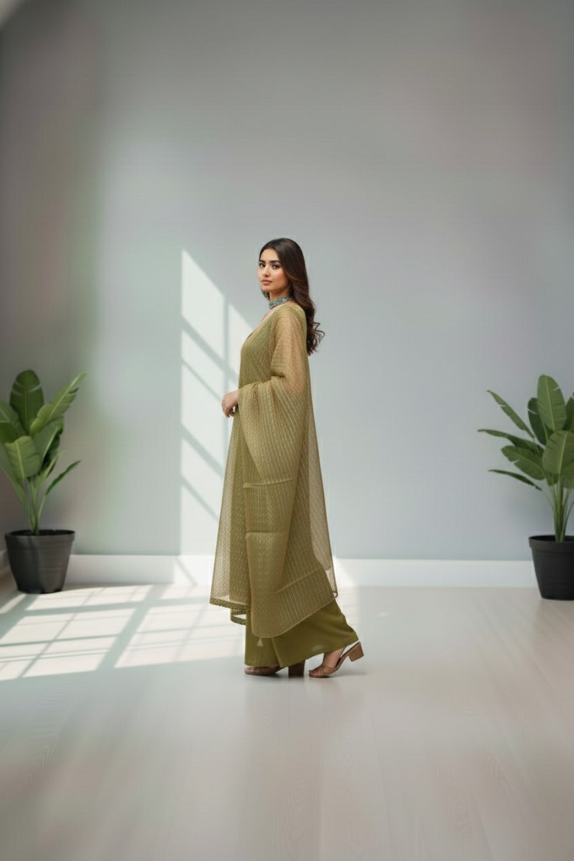 Green Tusser cotton kurti material