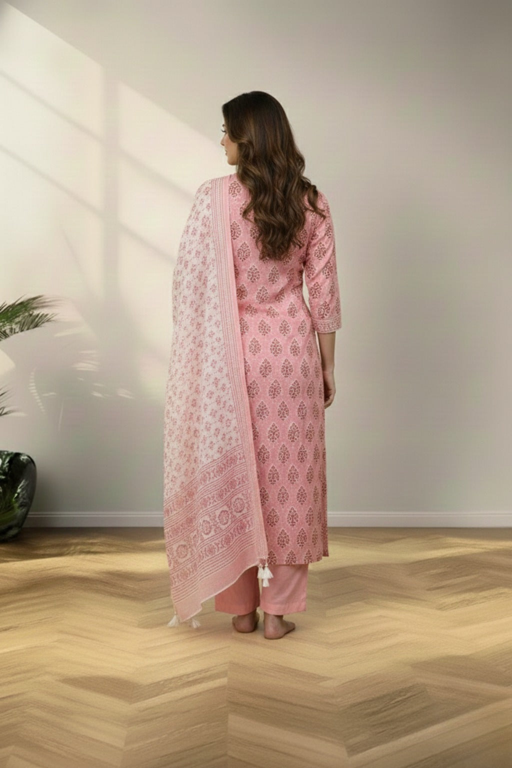 Round cotton red kurti set