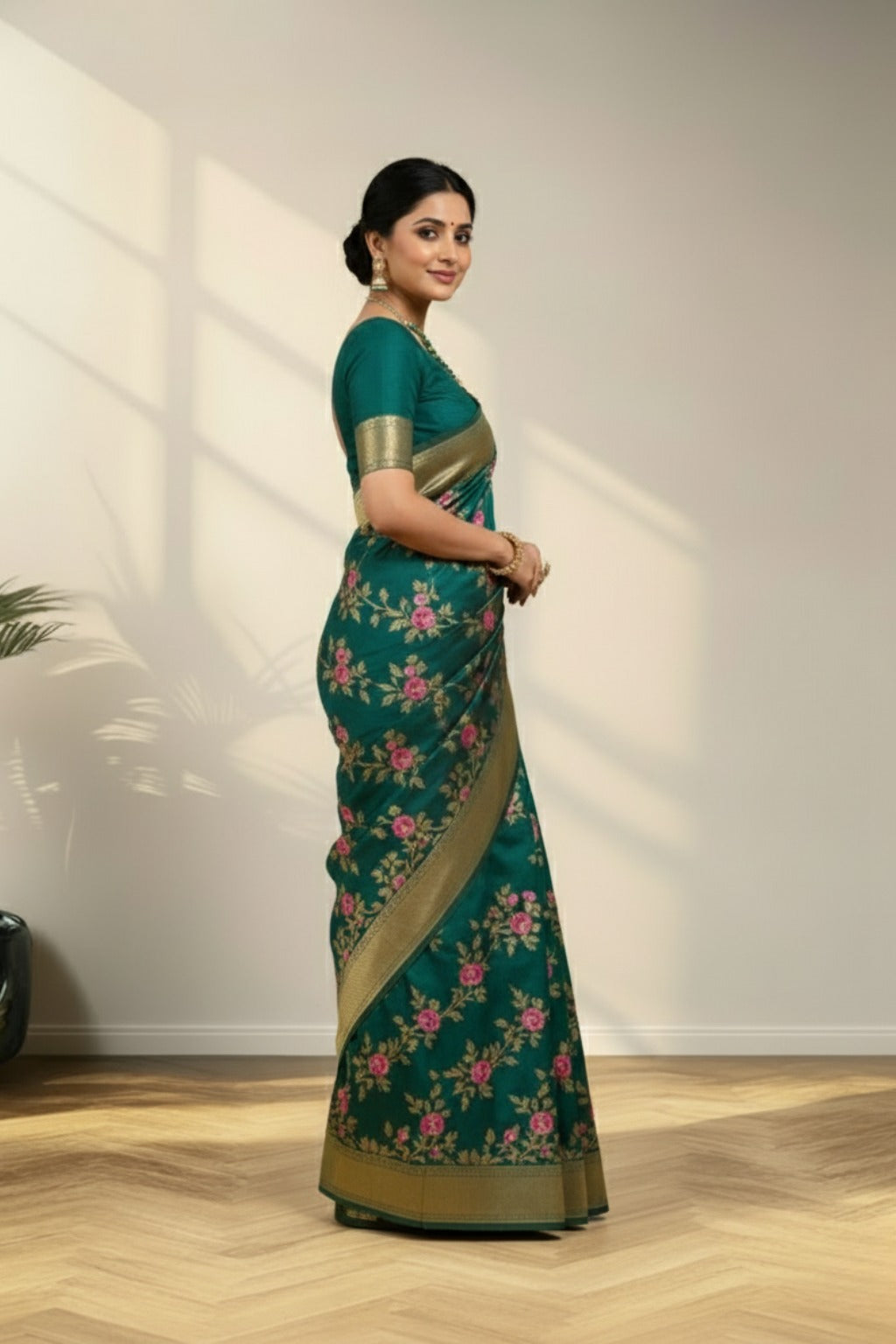 Green floral banarasi saree