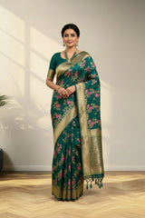 Green floral banarasi saree