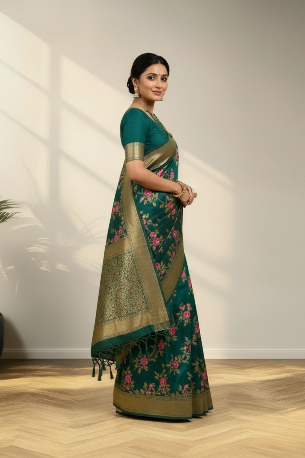 Green floral banarasi saree
