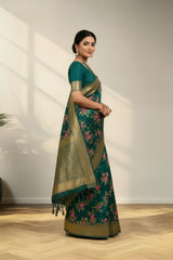 Green floral banarasi saree