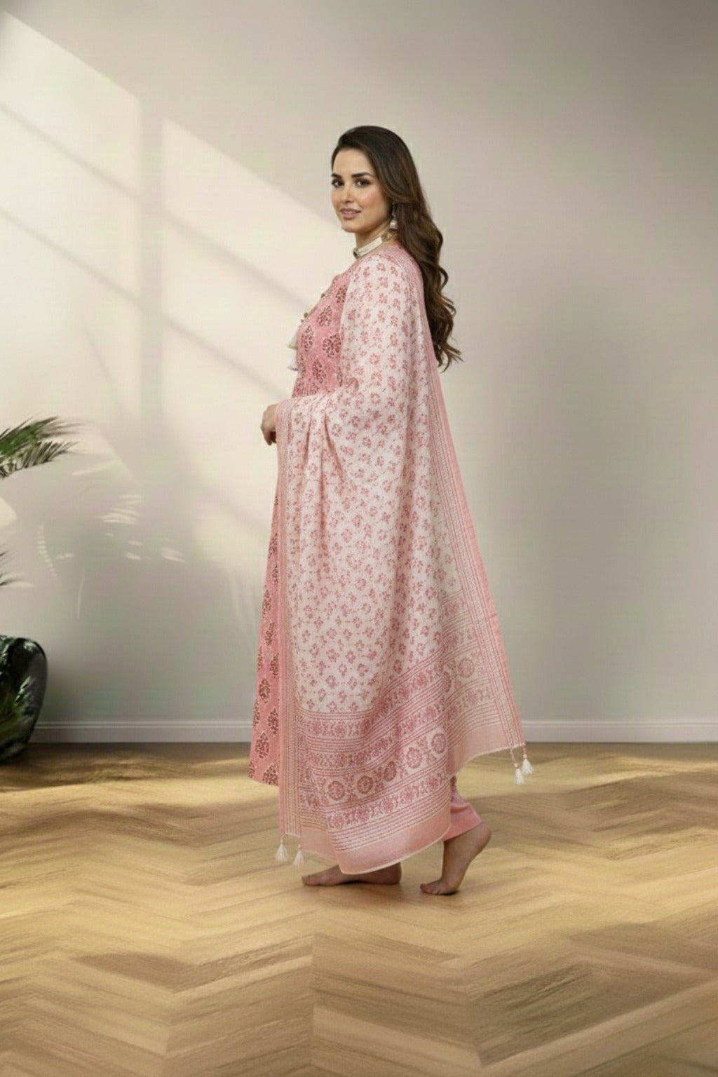 Round cotton red kurti set