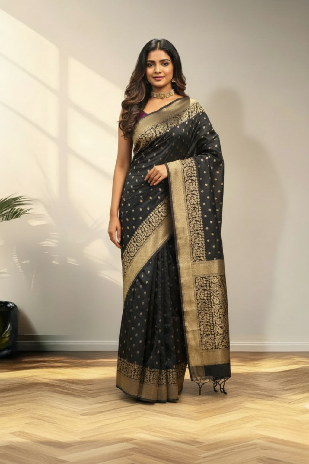 Black golden butta banarasi saree