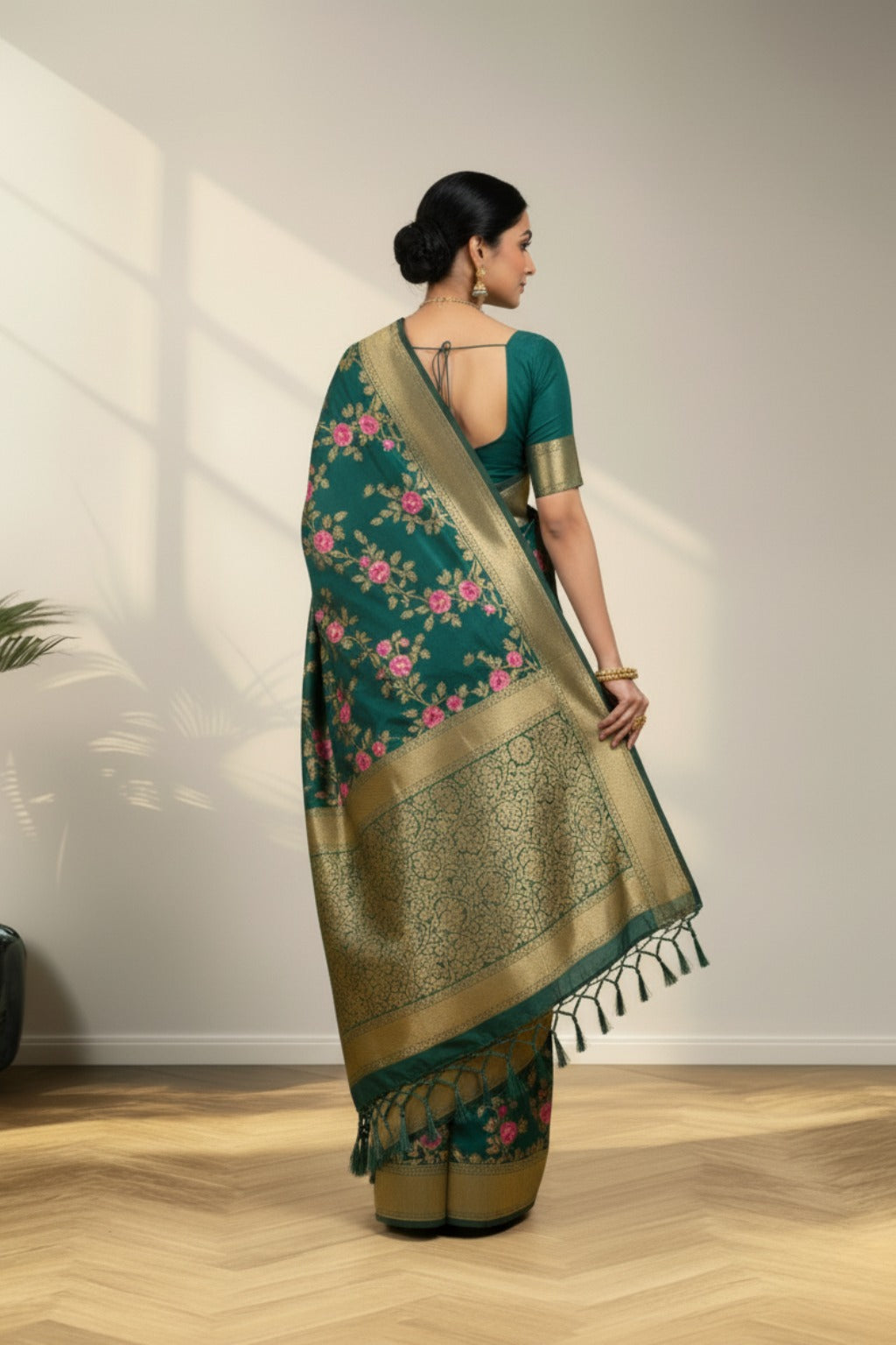 Green floral banarasi saree