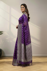 Kora banarasi purple saree