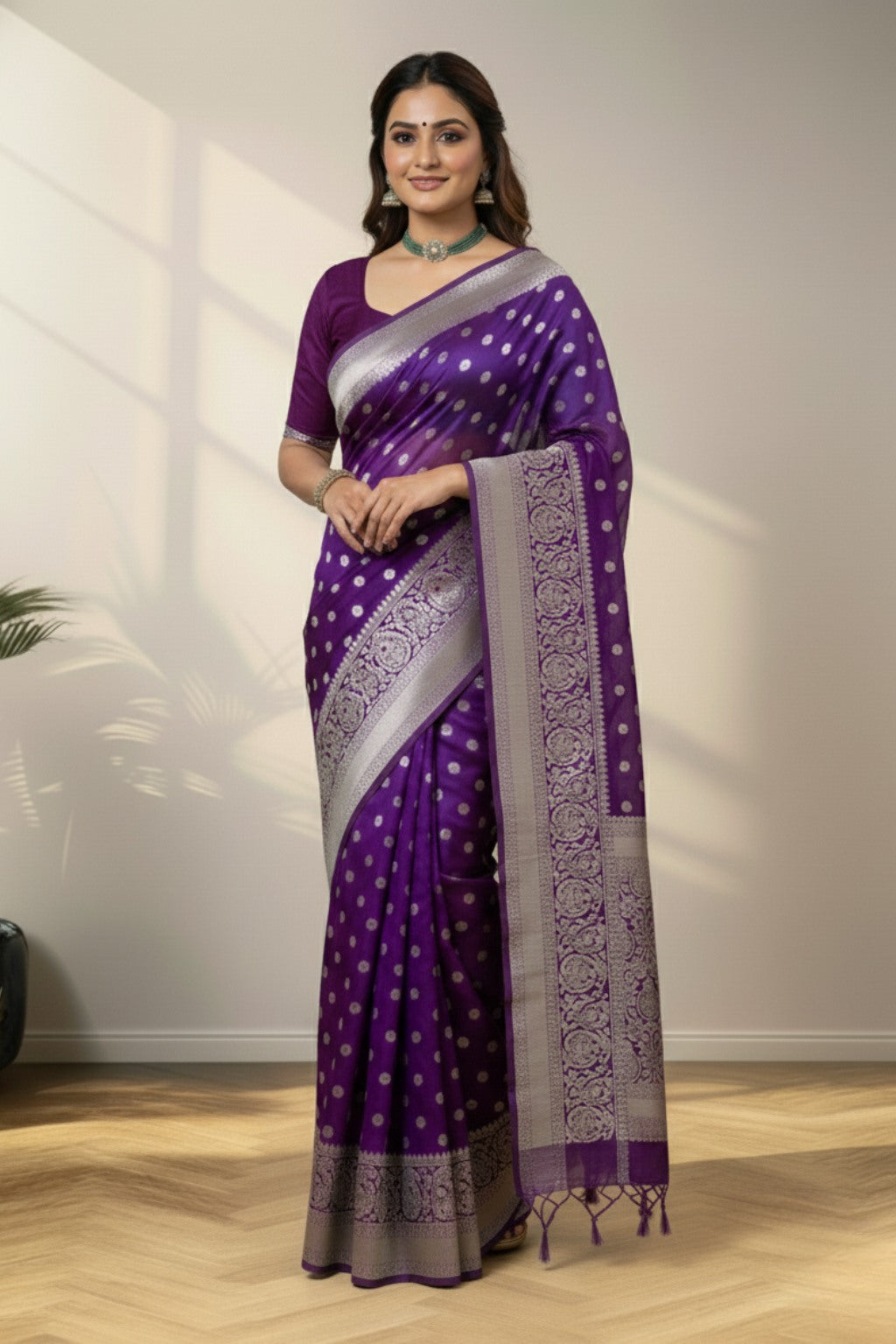 Kora banarasi purple saree