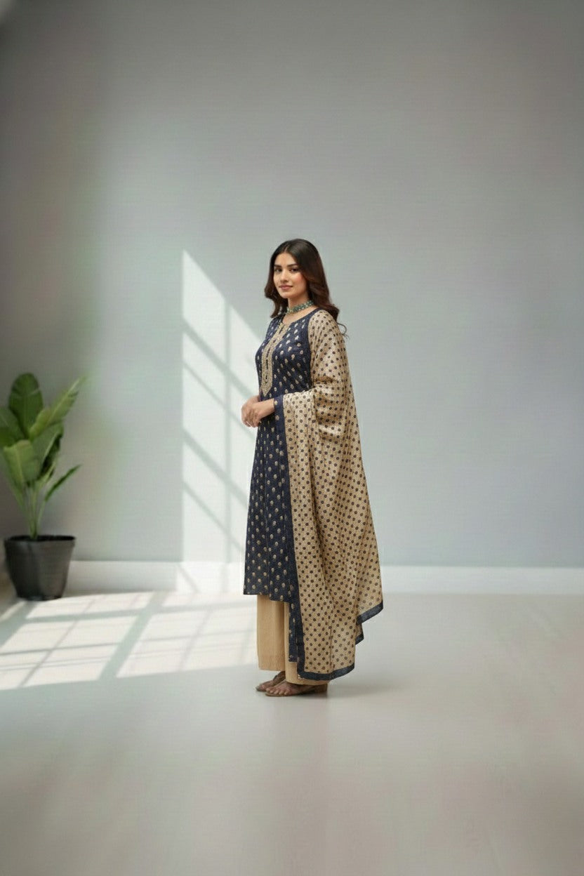 Navy blue cotton kurti materal