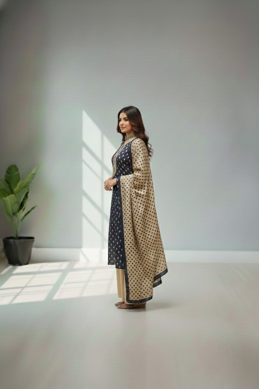 Navy blue cotton kurti materal