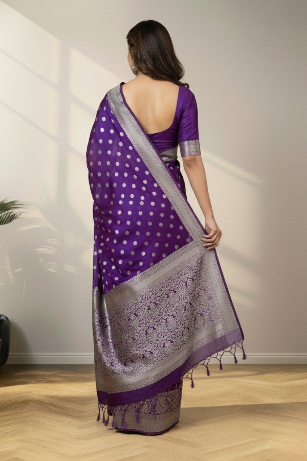 Kora banarasi purple saree