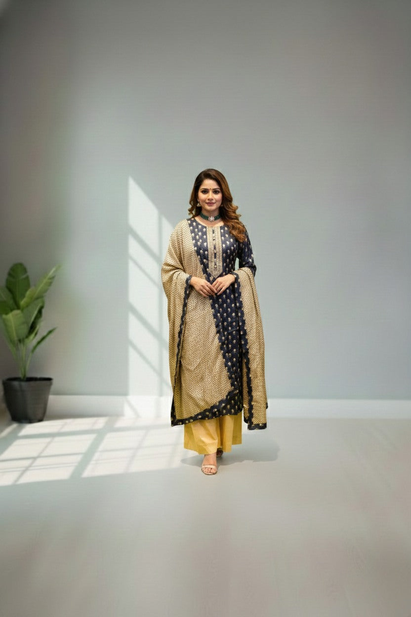 Navy blue cotton kurti materal