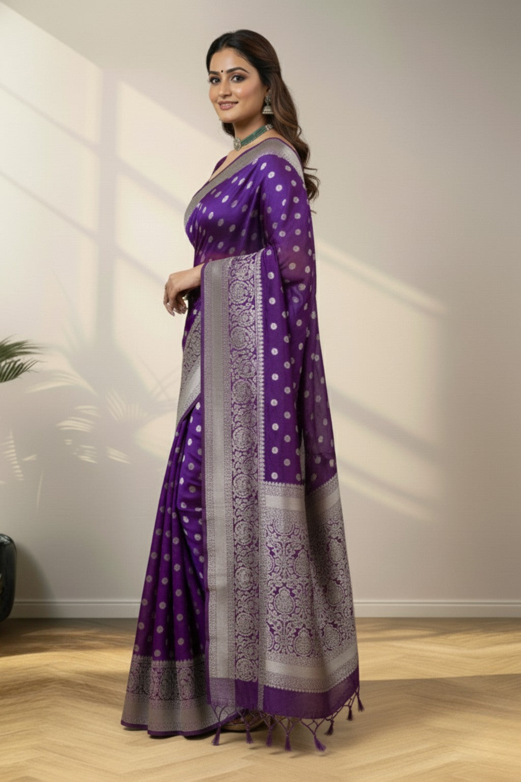 Kora banarasi purple saree