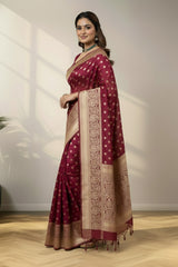 Maroon red banarasi saree