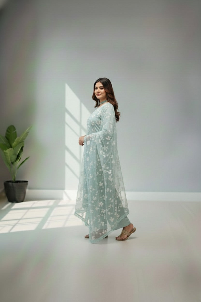 Pastel light blue Cota cotton kurti material