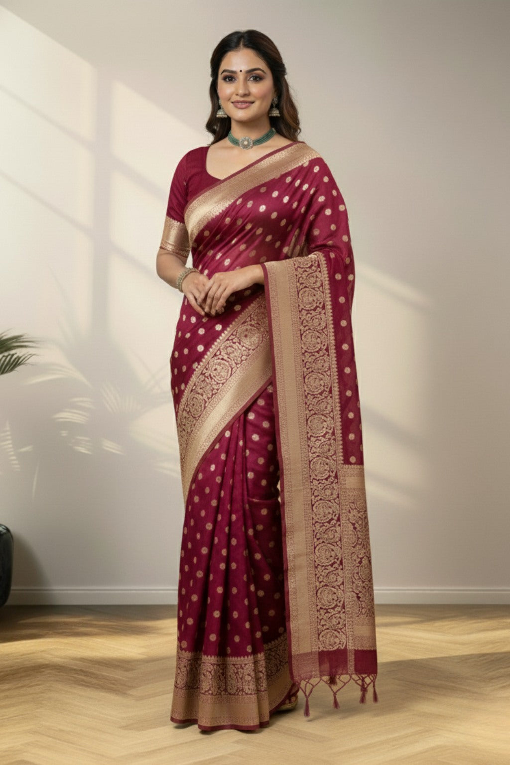 Maroon red banarasi saree