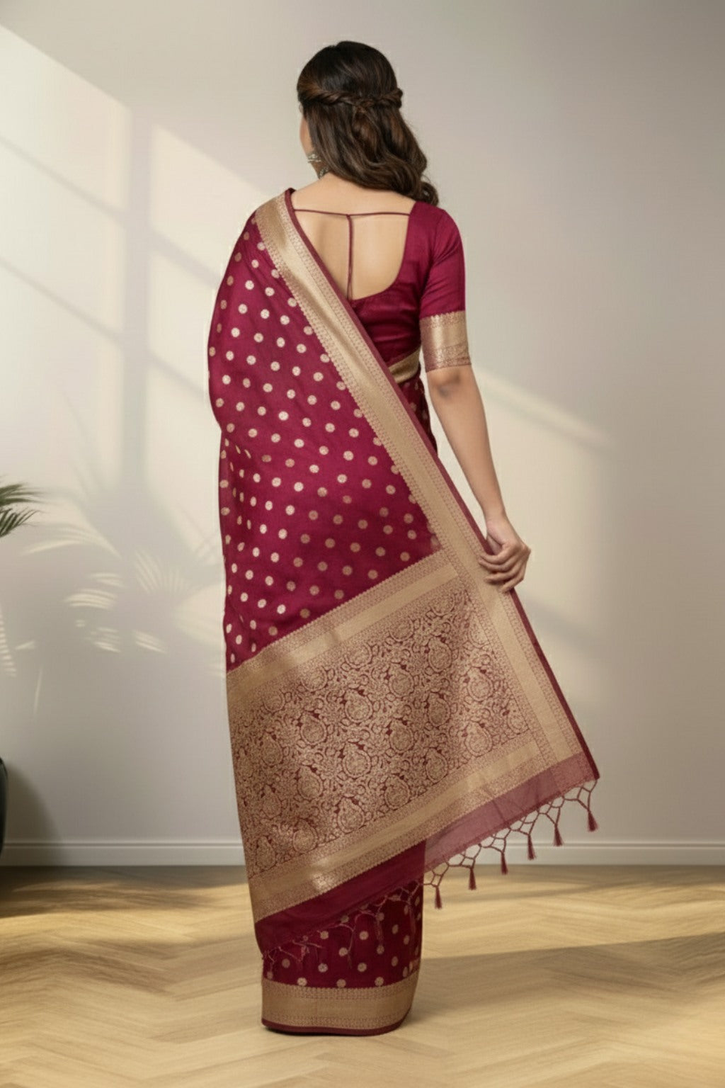 Maroon red banarasi saree