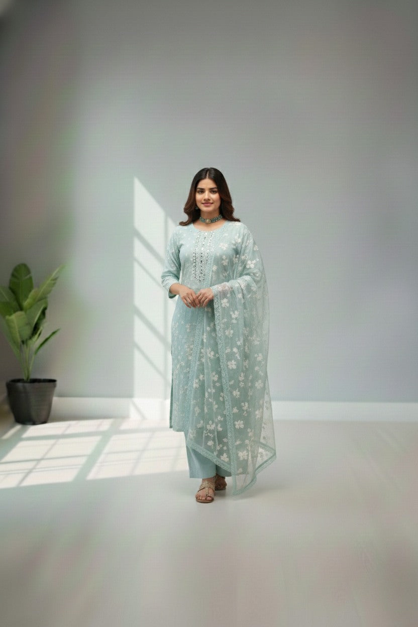 Pastel light blue Cota cotton kurti material