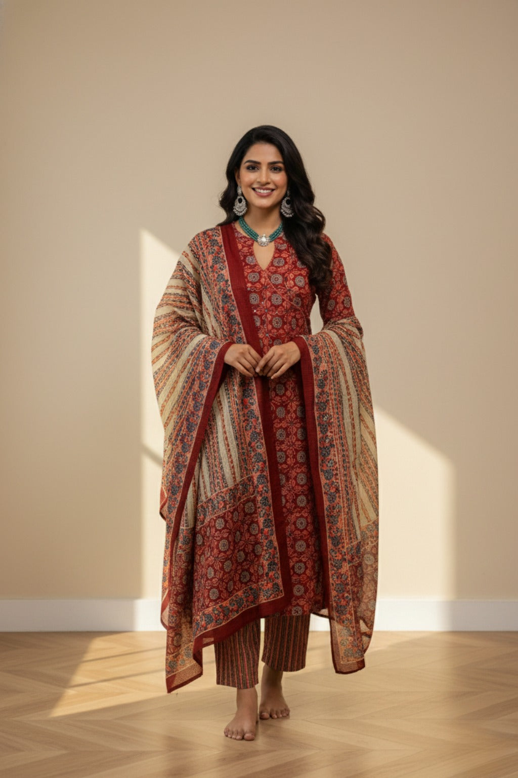 slit chinese collar cotton kurti set