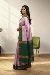 Pink & green border kanchi digital print