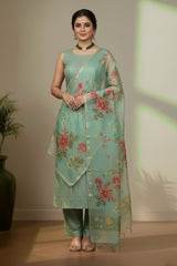 Light sea green organza kurti material set