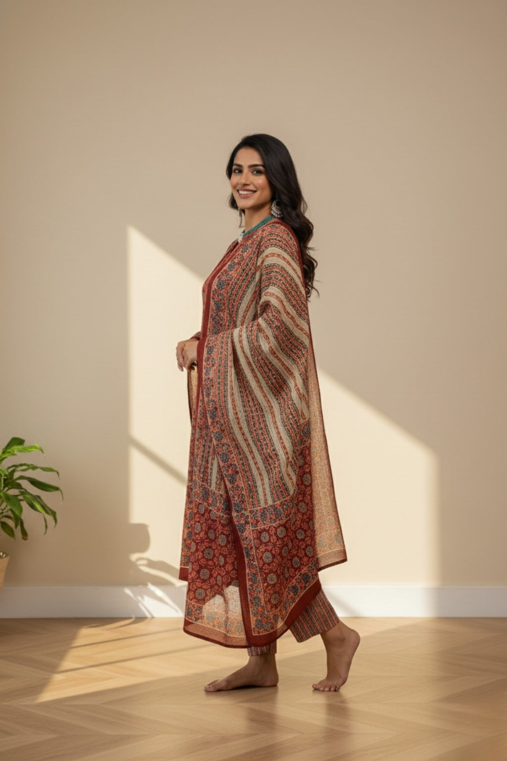 slit chinese collar cotton kurti set