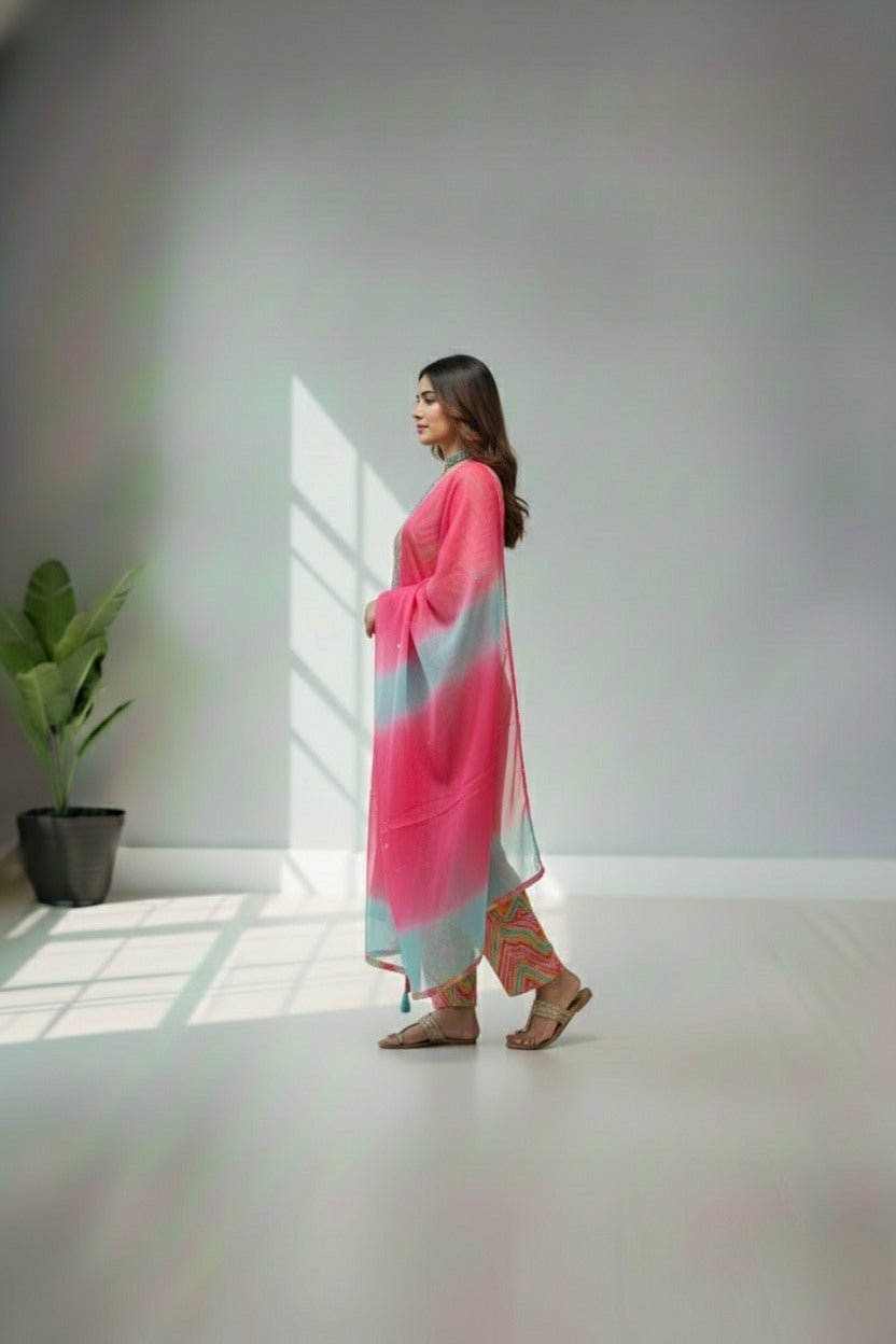 Pink & orange blends Rayon Cotton