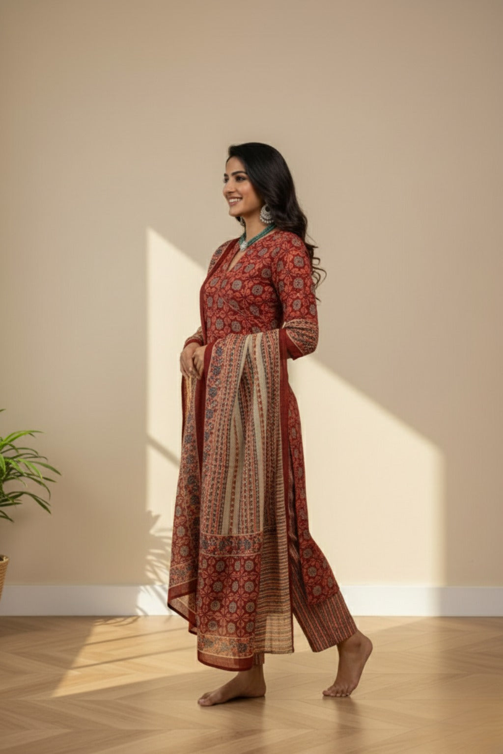 slit chinese collar cotton kurti set