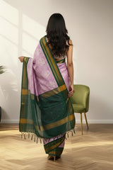 Pink & green border kanchi digital print