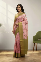 Pink & yellow digital kanchi saree