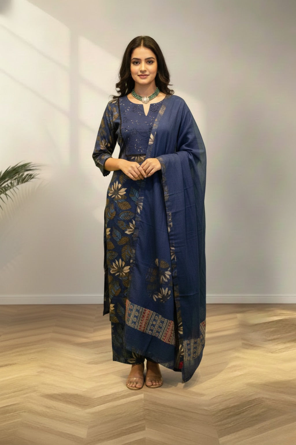 Slit neckline Cotton kurti set