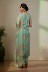 Light sea green organza kurti material set