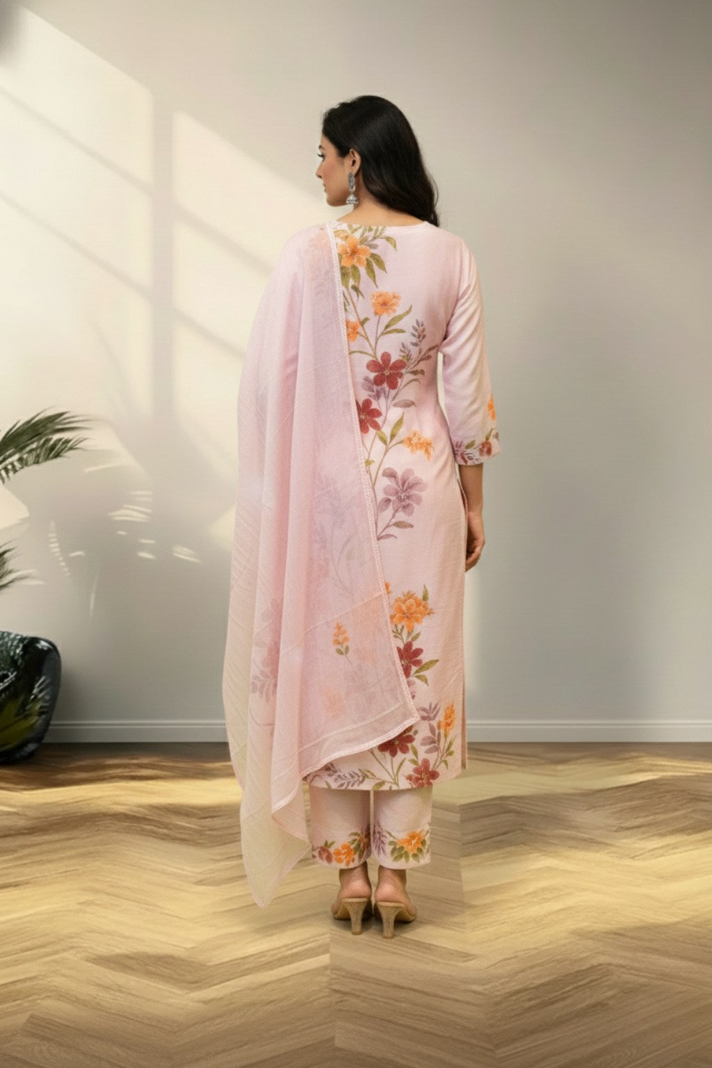 Baby pink tusser silk kurti set