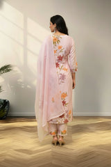 Baby pink tusser silk kurti set