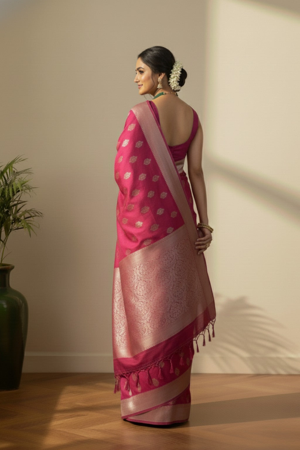 Pink banarasi saree