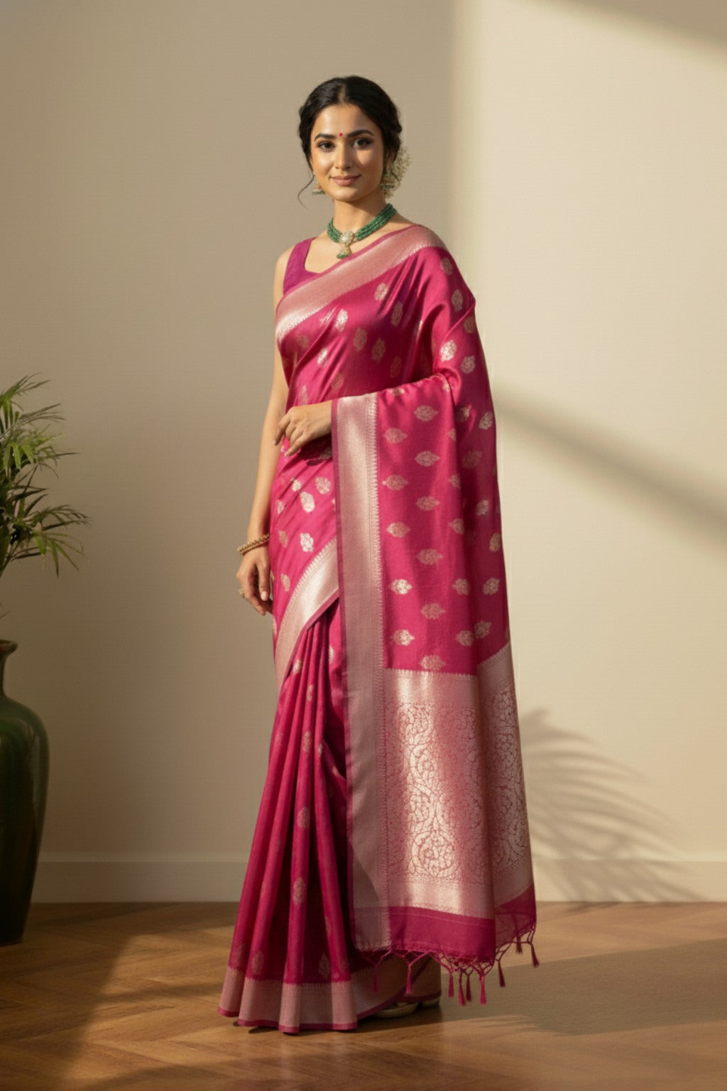 Pink banarasi saree