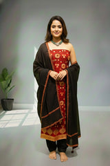 Red floral cotton kurti material