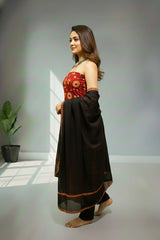 Red floral cotton kurti material