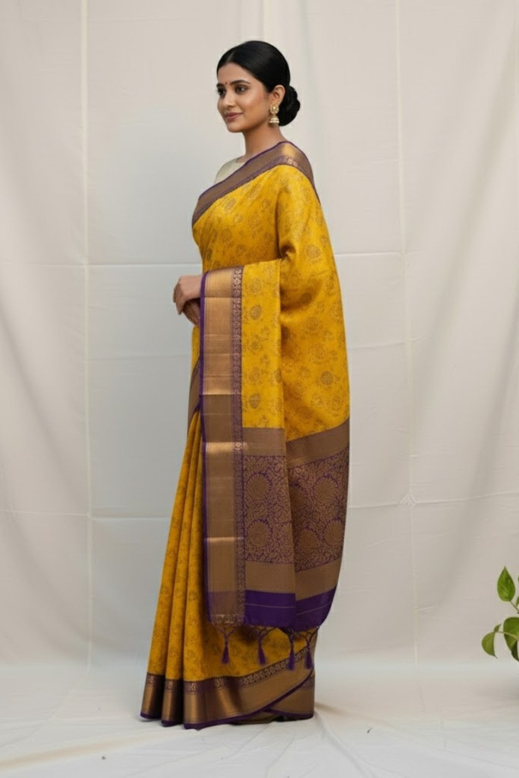 Mustrade yellow pure kanchi saree